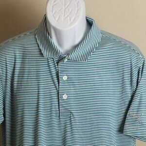 Puma Golf Men's blue and white striped short sleeve polo shirt Medium M EUC